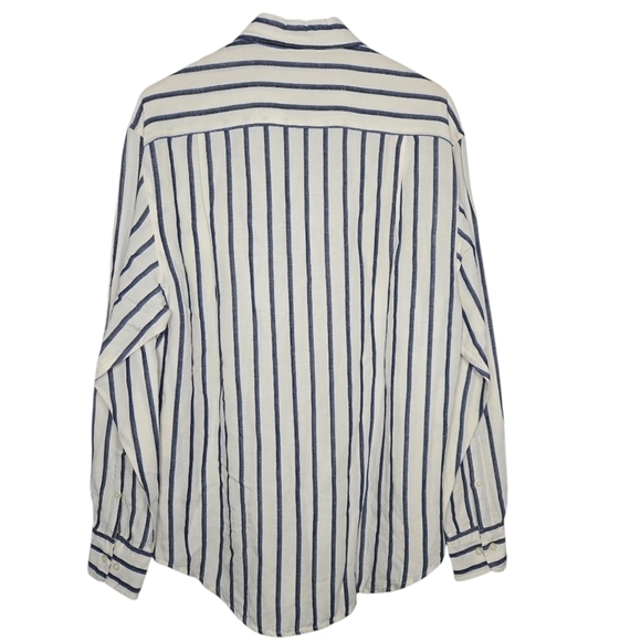 NAUTICA Mens Striped Linen Button Down Shirt Two Tone Blue Ivory Size Medium - Picture 2 of 9